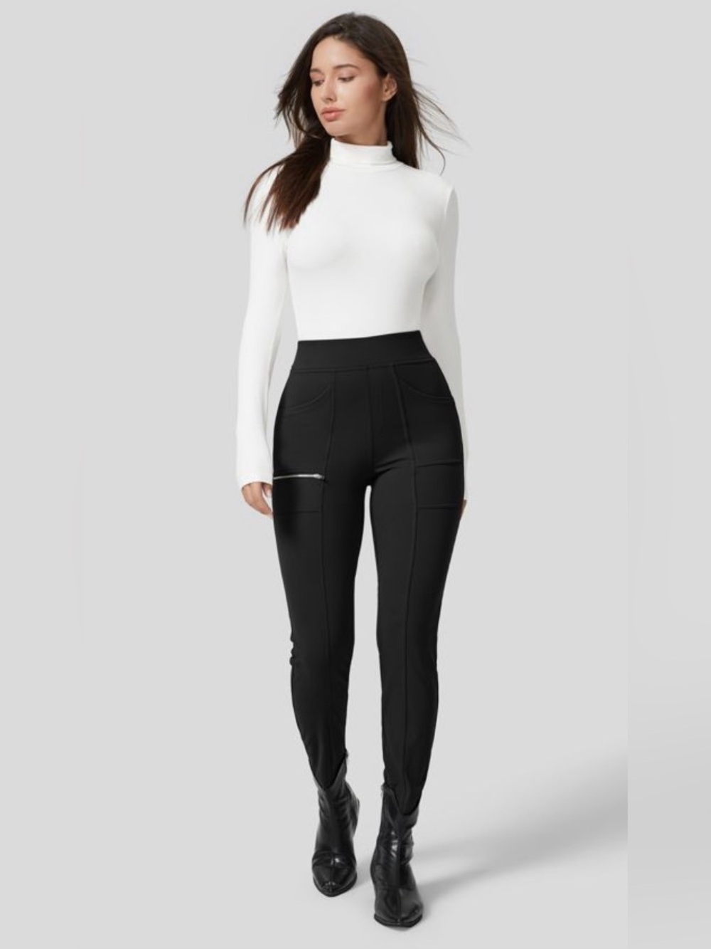 HALARA High waisted Pockets Zipper Slim Pants Sz Petite Med